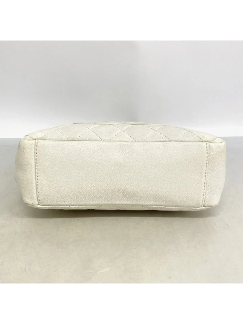Chanel Shoulder Bag Quilted Caviar Leather White Silver